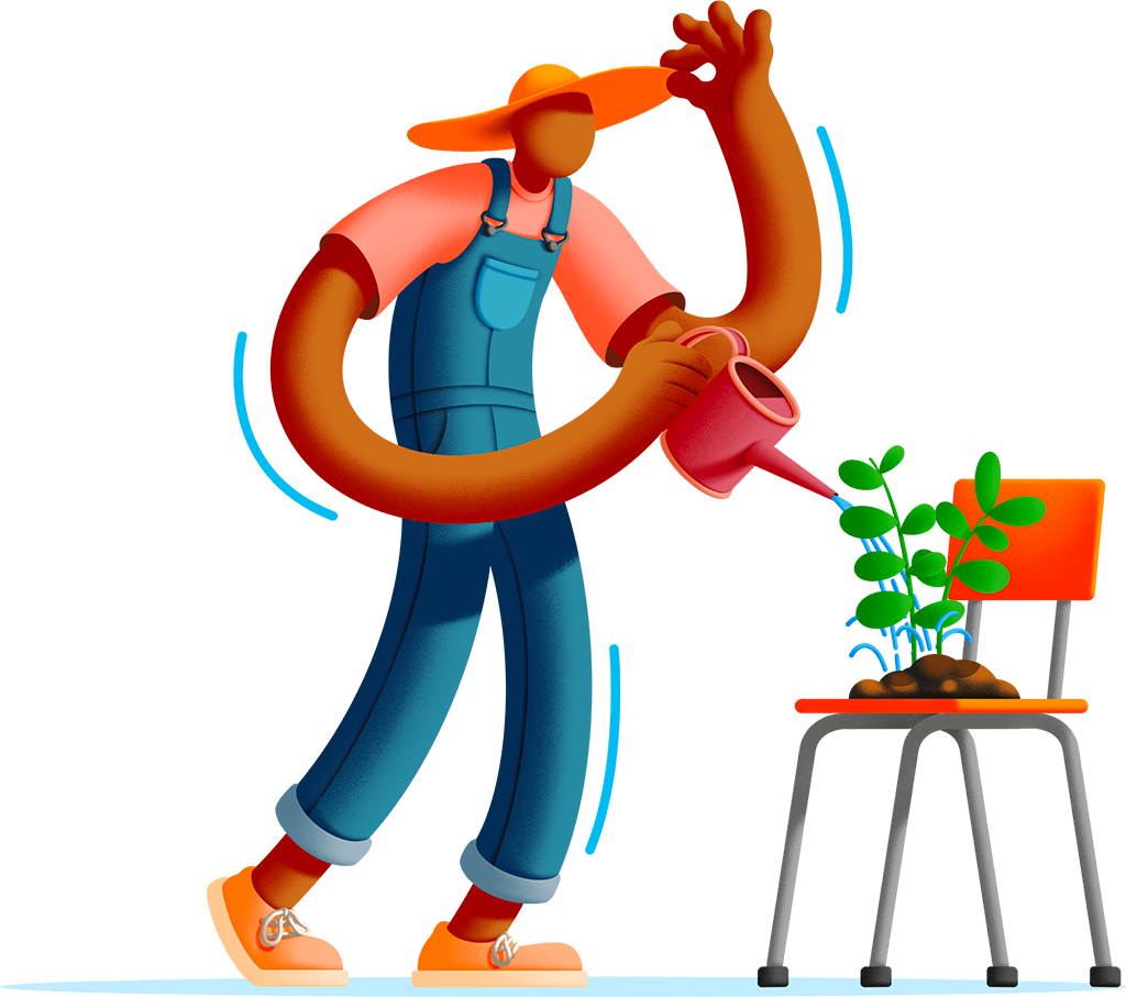 illustration engagement écologique personnage qui arrose une plante-meuble
